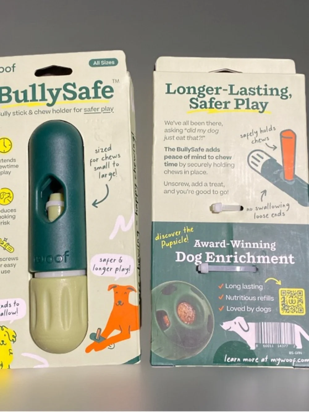 Woof BullySafe 2pk Bully Stick Treat Chew Holder Tough Non Toxic For Dogs 6.5” - Picture 2 of 6